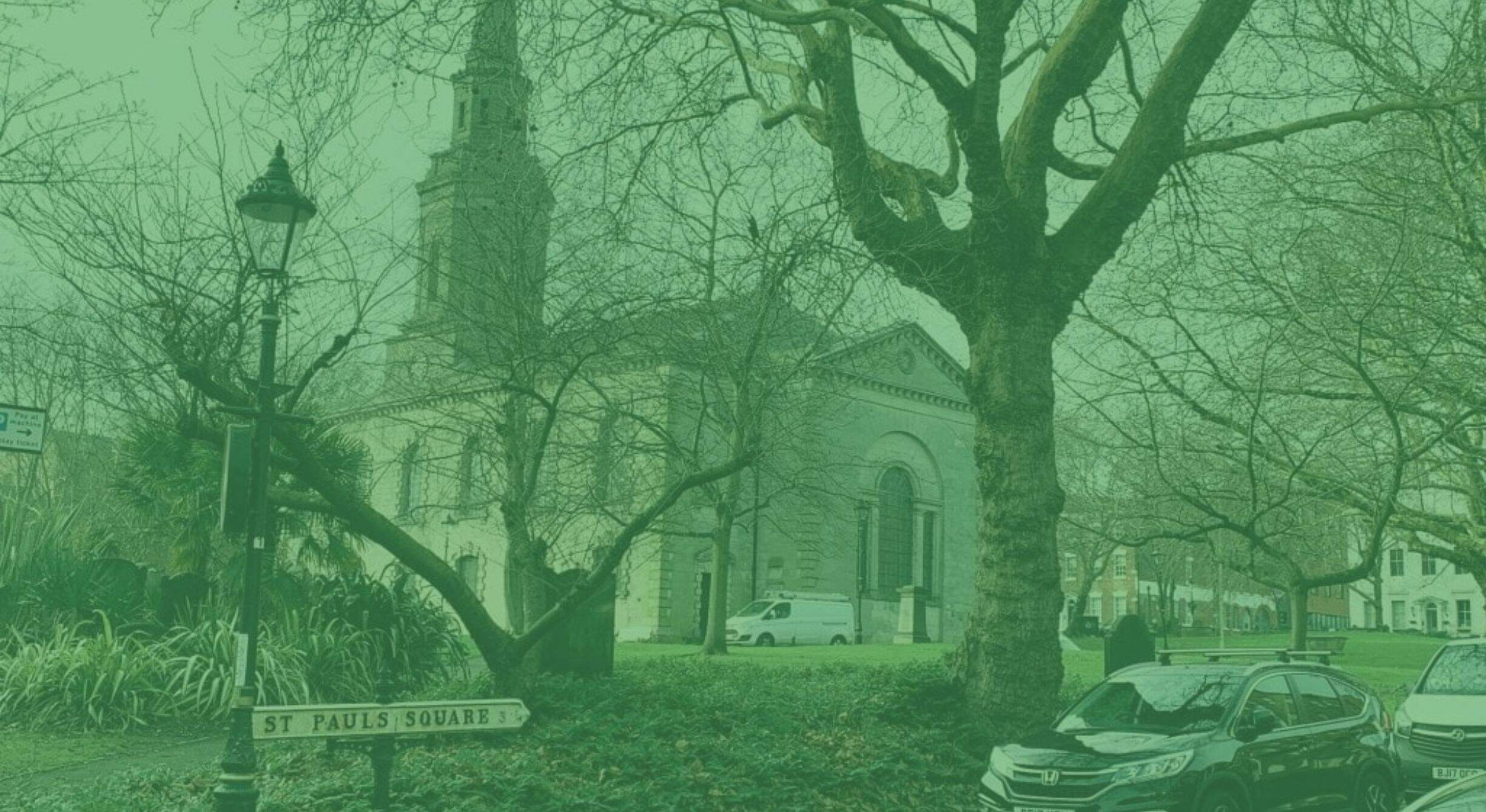 Landscape of St Pauls Square in the Jewellery Quarter near Compliance Legal with a green overlay